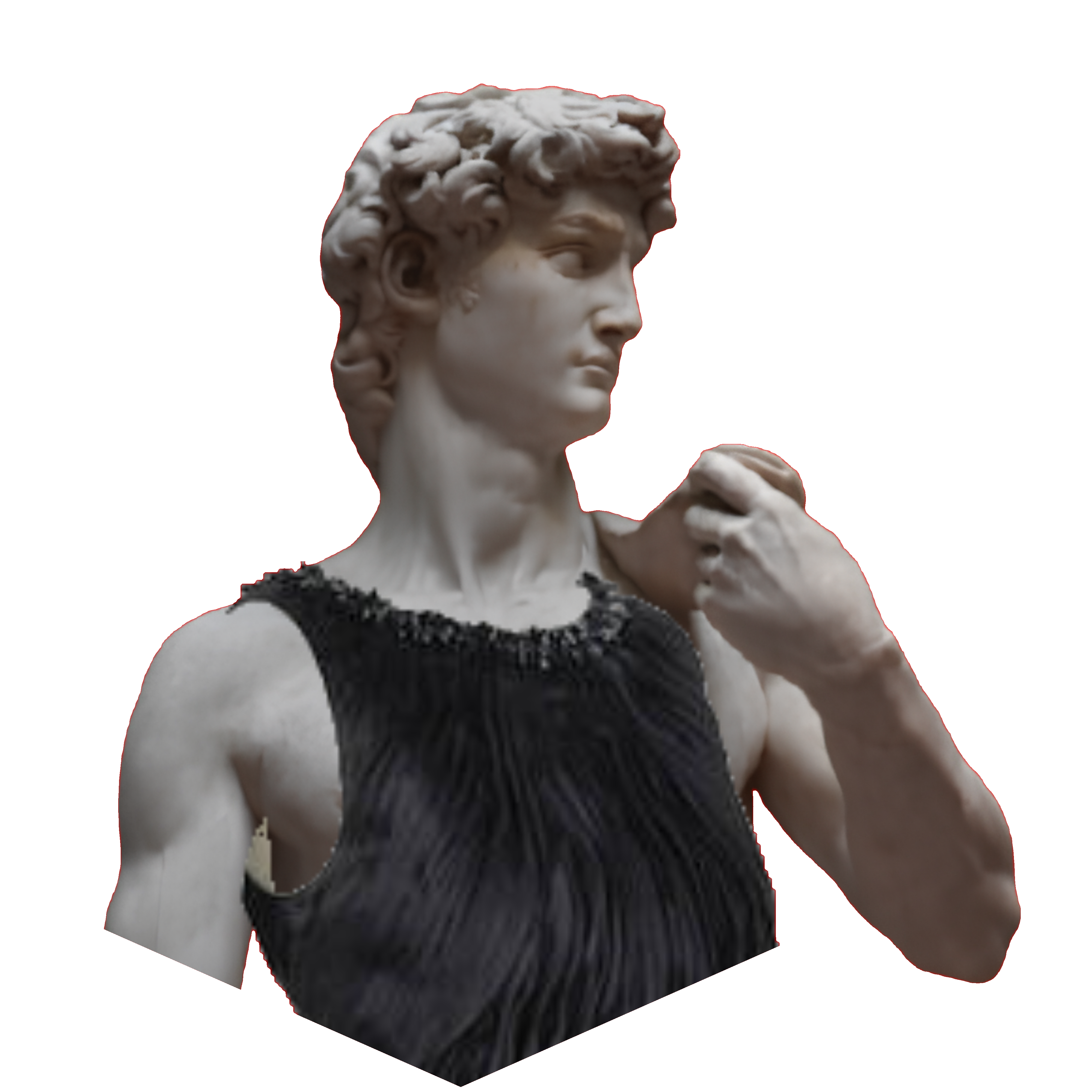 Michelangelo-inspired marble figure, after removal of the collage